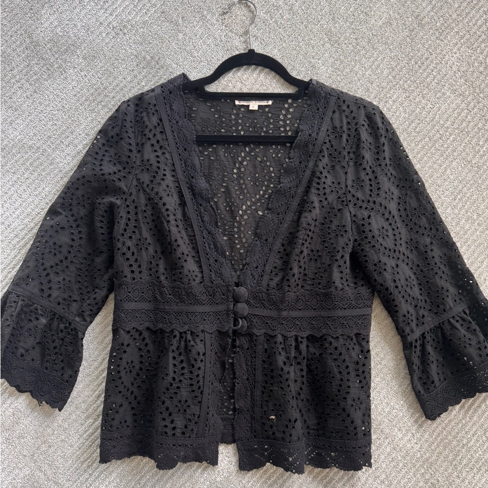 Nanette Lepore Black Eyelet Lace Cardigan